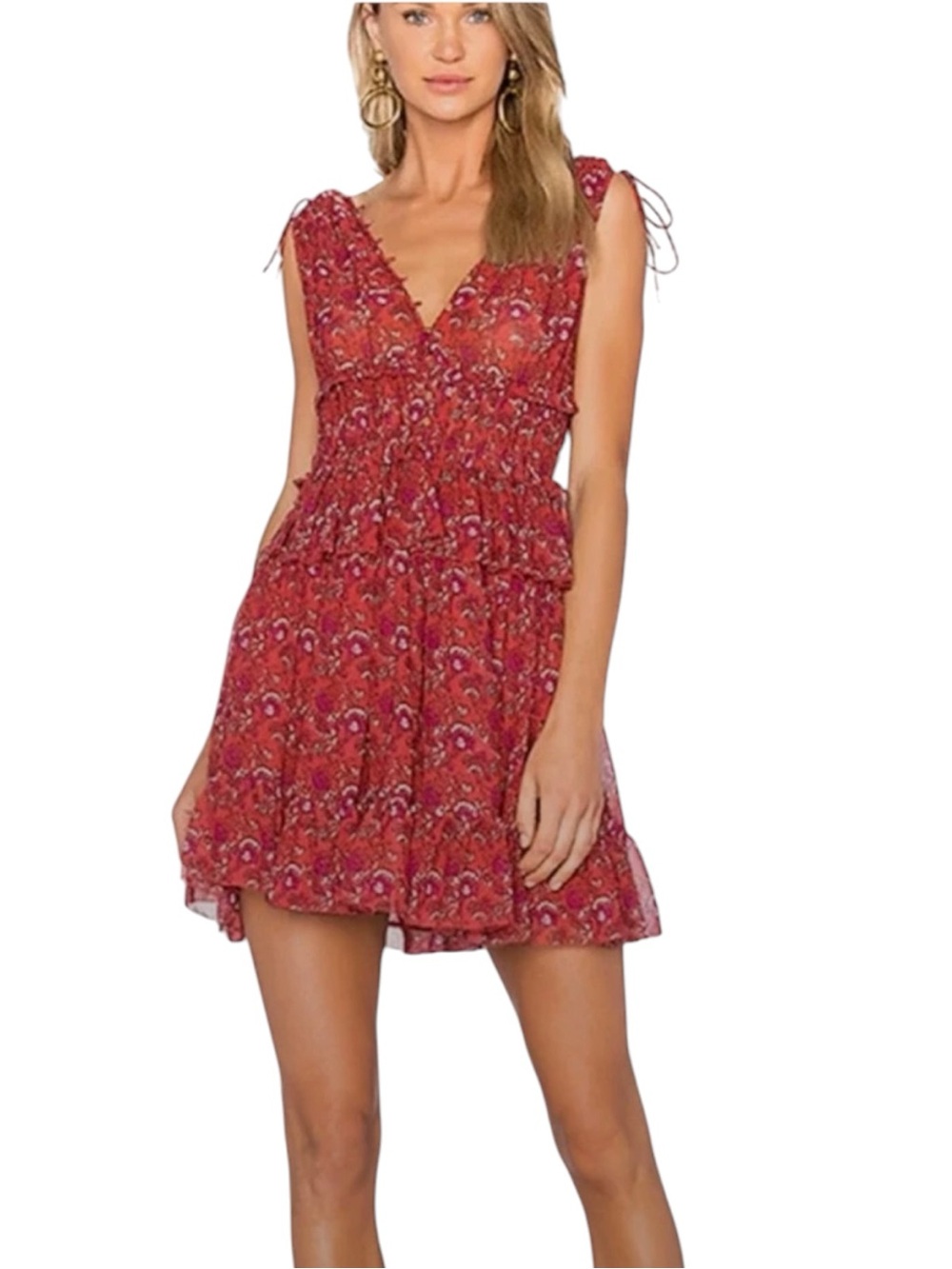 Ulla Johnson Noelle Silk Smocked Georgette Dress in Ruby